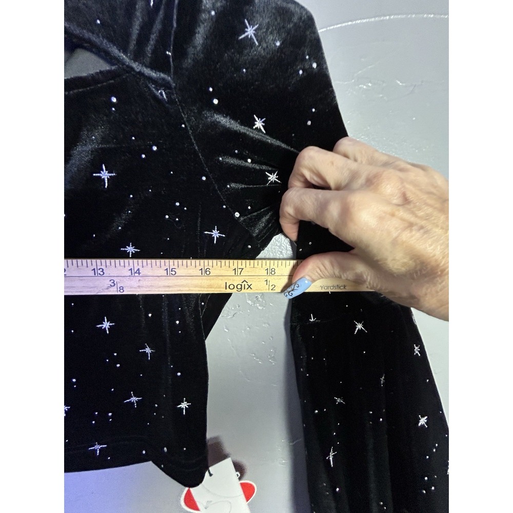 Cider Black Velvet Star Bell Sleeve Crop Top Celestial Whimsy Goth Women's L - Picture 10 of 11